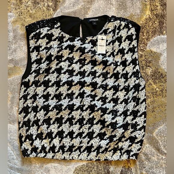 NWT Express Dressy Sequined Houndstooth Cropped Sleeveless Party Top Size Small - Picture 9 of 9